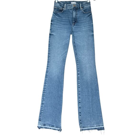 Good American Women’s Jeans Size 00/24 Indigo High Rise Flare Raw Hem - Picture 1 of 9